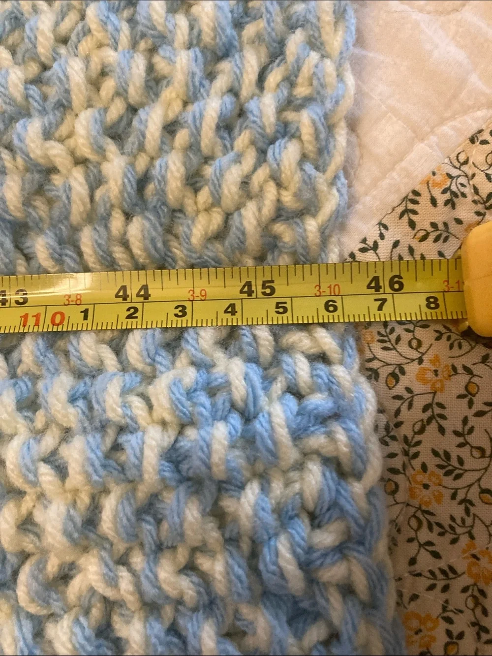 Hand crochet baby blanket lap blanket blue and white 45.5x44.5 soft cozy